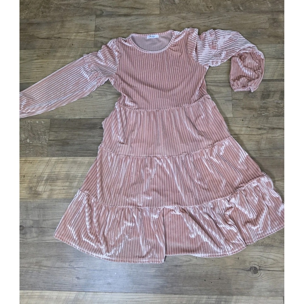 Arshiner Pink Ribbed Velour Long Sleeved Dress Girls Size 10